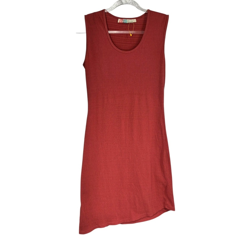 FP Beach Textured Tank Dress XS Rust Asymmetrical Hem Side Slit Mini‎ Casual